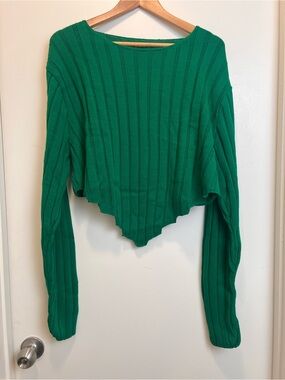 NWT PrettyLittleThing Green Rib Knit Crop Sweater 2XL Plus Size